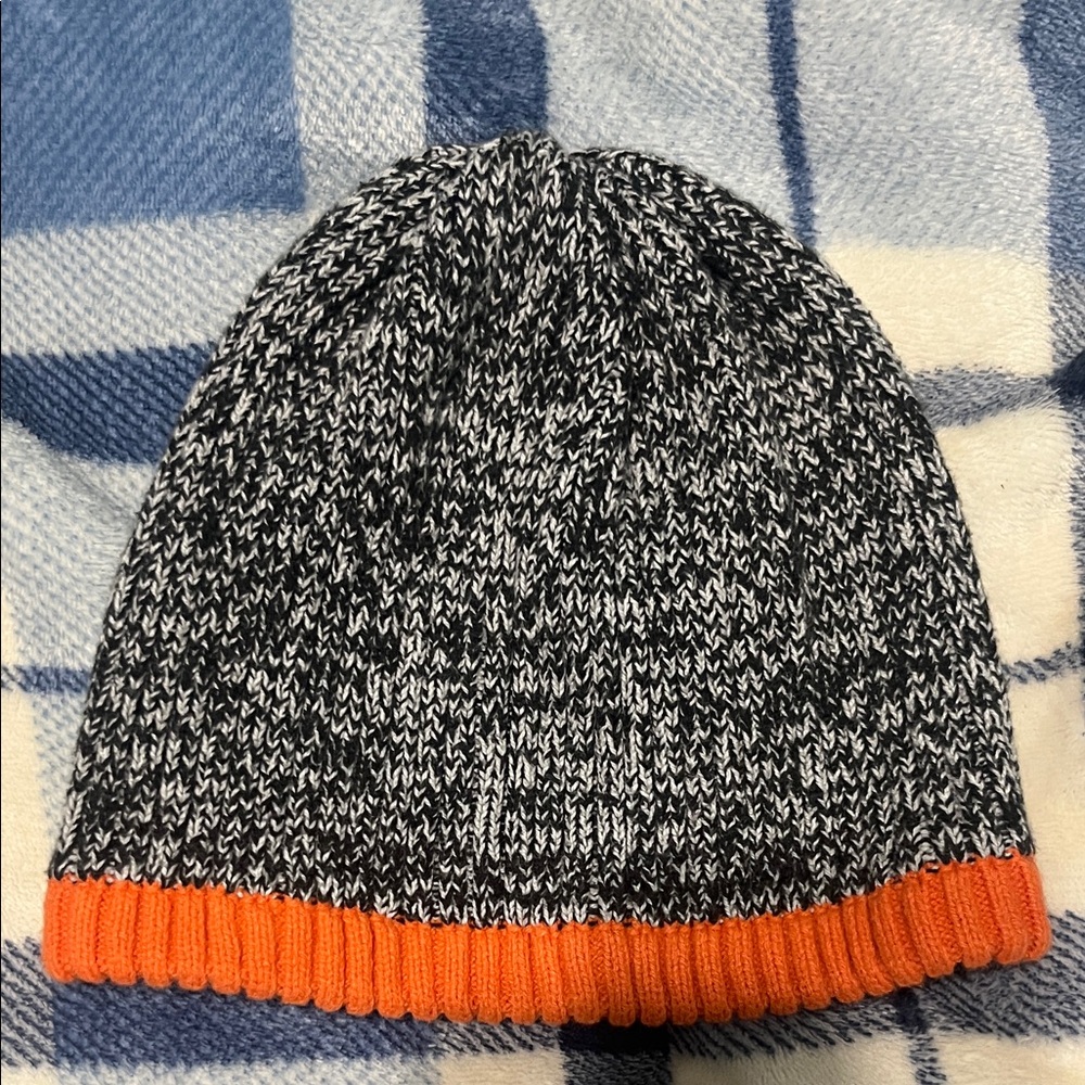 Crazy 8 Black and White Knit Beanie with Orange Trim